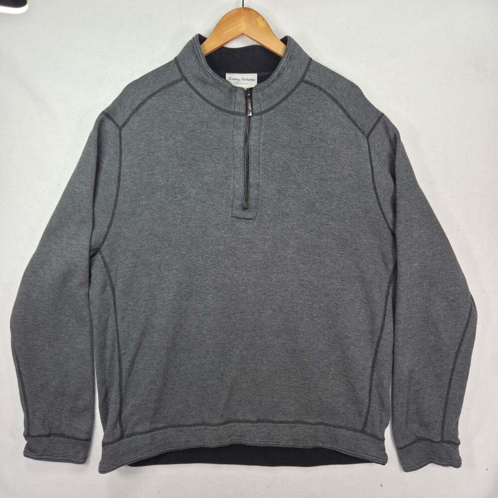 Tommy Bahama Mens XL Reversible Charcoal Grey 1/4 Zip Pullover Sweatshirt